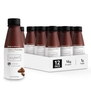 soylent chocolate meal replacement shake, contains 16g complete vegan protein, ready-to-drink, 11oz, 12 pack