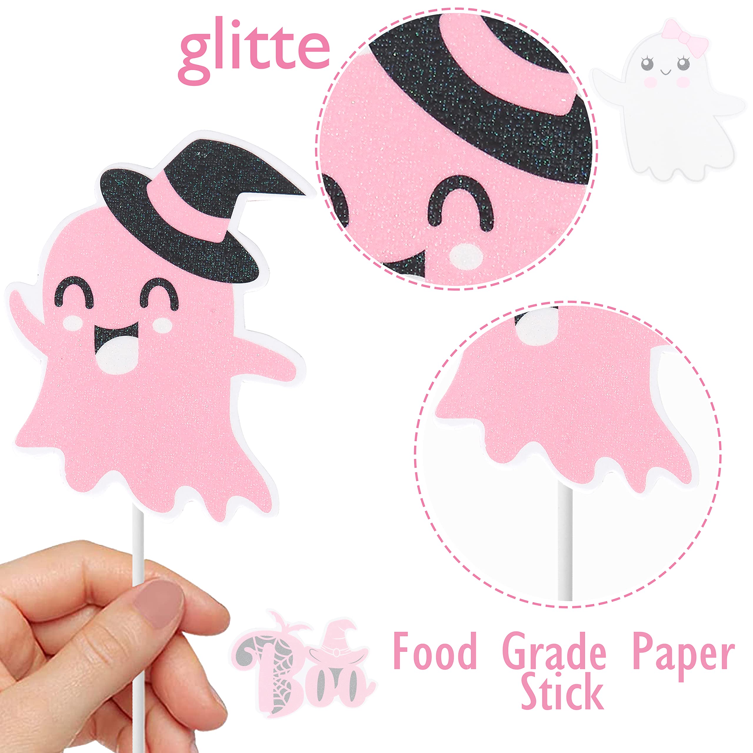 36Pcs Pink Ghost Cupcake Toppers Picks Halloween Cake Decorations for Halloween Party Decorations Halloween Themed Girls Baby Shower Supplies