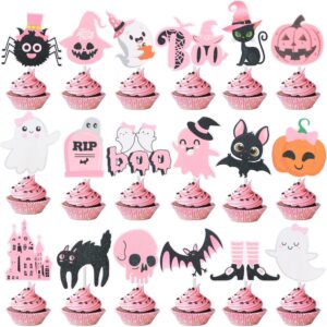 36Pcs Pink Ghost Cupcake Toppers Picks Halloween Cake Decorations for Halloween Party Decorations Halloween Themed Girls Baby Shower Supplies