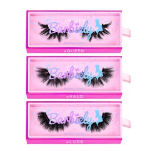 barbiely 20mm mink lashes, 3d real mink lashes, 3 pairs fluffy dramatic false eyelashes, 100% handmade mink lshes, 6d wispy long thick full volume strip eye lashes, cruelty free(party time)