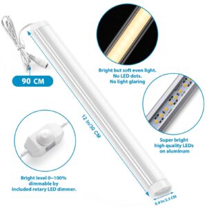 Litever Under Cabinet LED Lighting Bar Dimmable. 1 pc 12” Slim Bright LED Light Strip. Power Adapter, Switch, Dimmer Included. Plug in. Perfect for Kitchen Counter Workbench Closet. Warm White 3000K