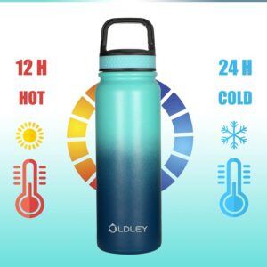 Oldley Insulated Water Bottle 20oz for Adults Kids Stainless Steel Water Bottles with Straw/Chug/Carabiner 3 Lids Fruit Strainer Double Wall Vacuum Wide Mouth BPA Free Leak-Proof for School Travel