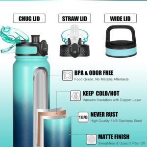 Oldley Insulated Water Bottle 20oz for Adults Kids Stainless Steel Water Bottles with Straw/Chug/Carabiner 3 Lids Fruit Strainer Double Wall Vacuum Wide Mouth BPA Free Leak-Proof for School Travel