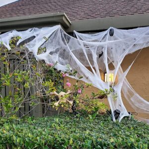 aeranto 1000 sqft stretchy spider web halloween decorations,indoor and outdoor cobwebs with 60 mini fake spiders,halloween webs for yard bushes