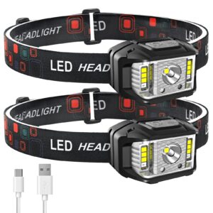 Headlamp Rechargeable,JNDFOFC 1200 Lumen Super Bright Motion Sensor LED Head Lamp flashlight, 2 PACK Waterproof Headlight with White Red Light,14 Modes Head Lights for Outdoor Camping Fishing Running