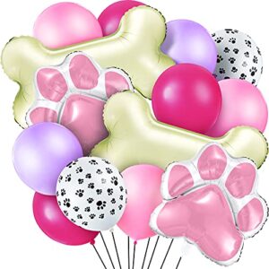 46 pieces dog themed balloons decoration include 3 bone foil balloons 3 dog paw print helium balloons 40 dog paw print latex balloon and colorful latex balloons for pet dog party suppliers baby shower