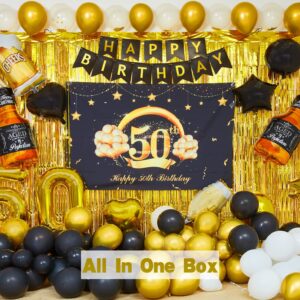 50th Birthday Party Decorations to 50 Years Old Party Supplies for Men with Balloons Garland kit, 50th Birthday Backdrop, Happy Birthday Banner, Foil Balloons and Curtains