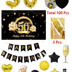 50th Birthday Party Decorations to 50 Years Old Party Supplies for Men with Balloons Garland kit, 50th Birthday Backdrop, Happy Birthday Banner, Foil Balloons and Curtains