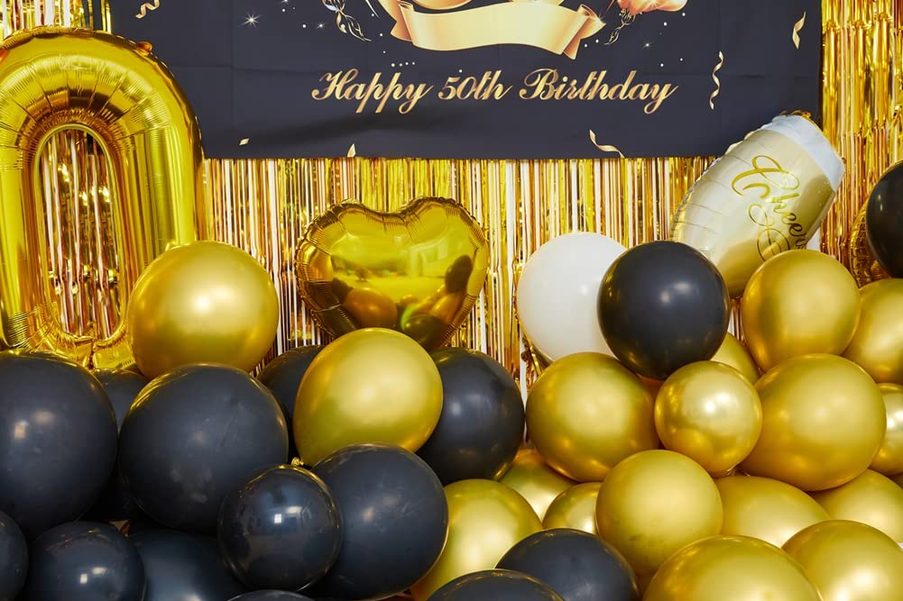 50th Birthday Party Decorations to 50 Years Old Party Supplies for Men with Balloons Garland kit, 50th Birthday Backdrop, Happy Birthday Banner, Foil Balloons and Curtains