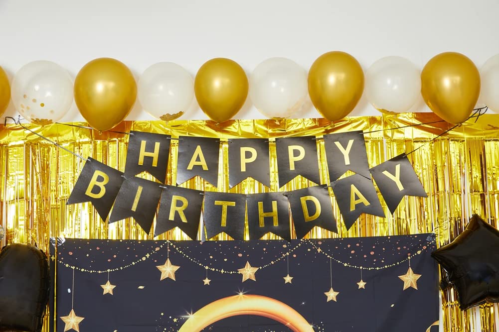 50th Birthday Party Decorations to 50 Years Old Party Supplies for Men with Balloons Garland kit, 50th Birthday Backdrop, Happy Birthday Banner, Foil Balloons and Curtains