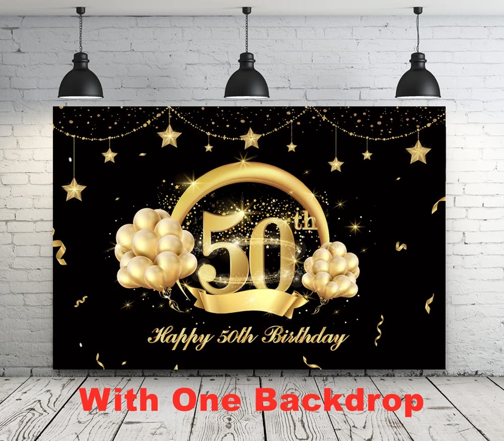 50th Birthday Party Decorations to 50 Years Old Party Supplies for Men with Balloons Garland kit, 50th Birthday Backdrop, Happy Birthday Banner, Foil Balloons and Curtains