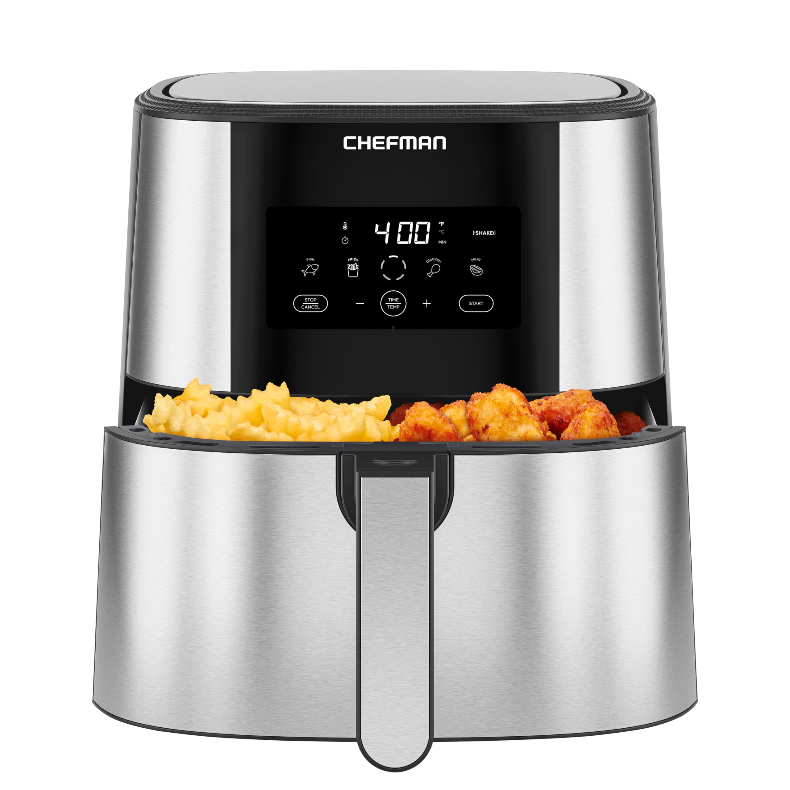 CHEFMAN 2 in 1 Max XL 8 Qt Air Fryer, Healthy Cooking, User Friendly, Basket Divider For Dual Cooking, Nonstick Stainless Steel, Digital Touch Screen with 4 Cooking Functions, BPA-Free