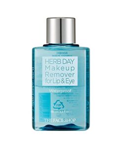 the face shop herb day lip & eye makeup remover waterproof | gentle & clean waterproof thick makeup remover | suitable for all skin type | 4.4 fl. oz,k-beauty