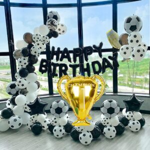 Soccer Party Balloons Set, 7pcs Championship Trophy Balloon and Soccer Foil Balloons for Birthday Baby Shower Wedding Anniversary Soccer Themed Party Decoration