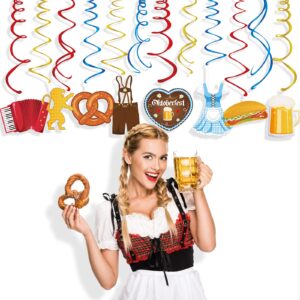 The Munich Oktoberfest Swirl Decorations,German Oktoberfest Party Hanging Whirl Streamers,Wiesenbier Party Supplies,Sausage,Beer,Gold Dress,Leather Pants Hanging Decorations for Party Together