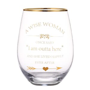 momrntail retirement gifts for women 2024-15 ounce wine glasses water tumbler juice cup coworker leaving gifts, farewell gifts, goodbye gift for women a wise woman once said i'm outta here