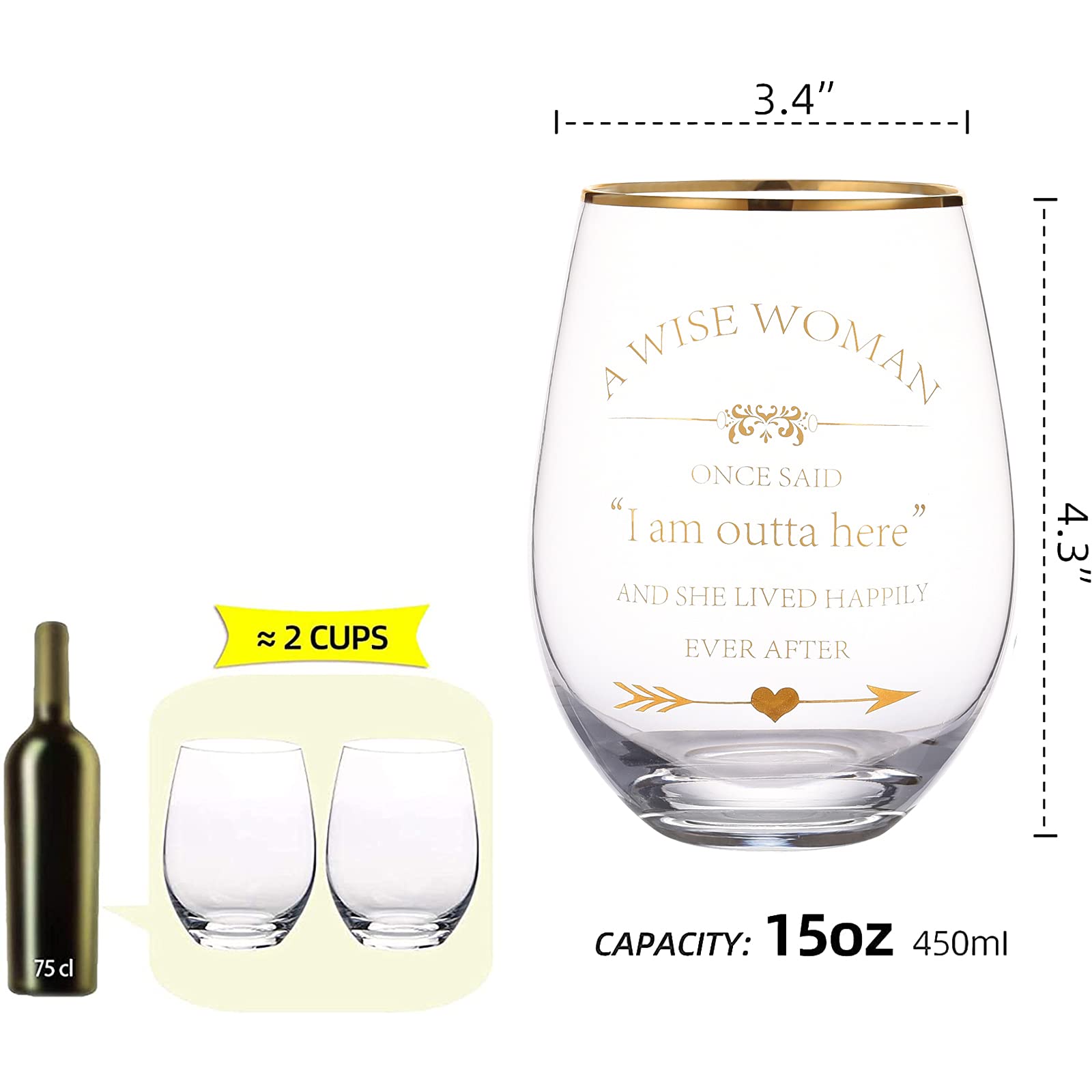 MOMRNTAIL Retirement Gifts For Women 2024-15 Ounce Wine Glasses Water Tumbler Juice Cup Coworker Leaving Gifts, Farewell Gifts, Goodbye Gift For Women A Wise Woman Once Said I'm Outta Here