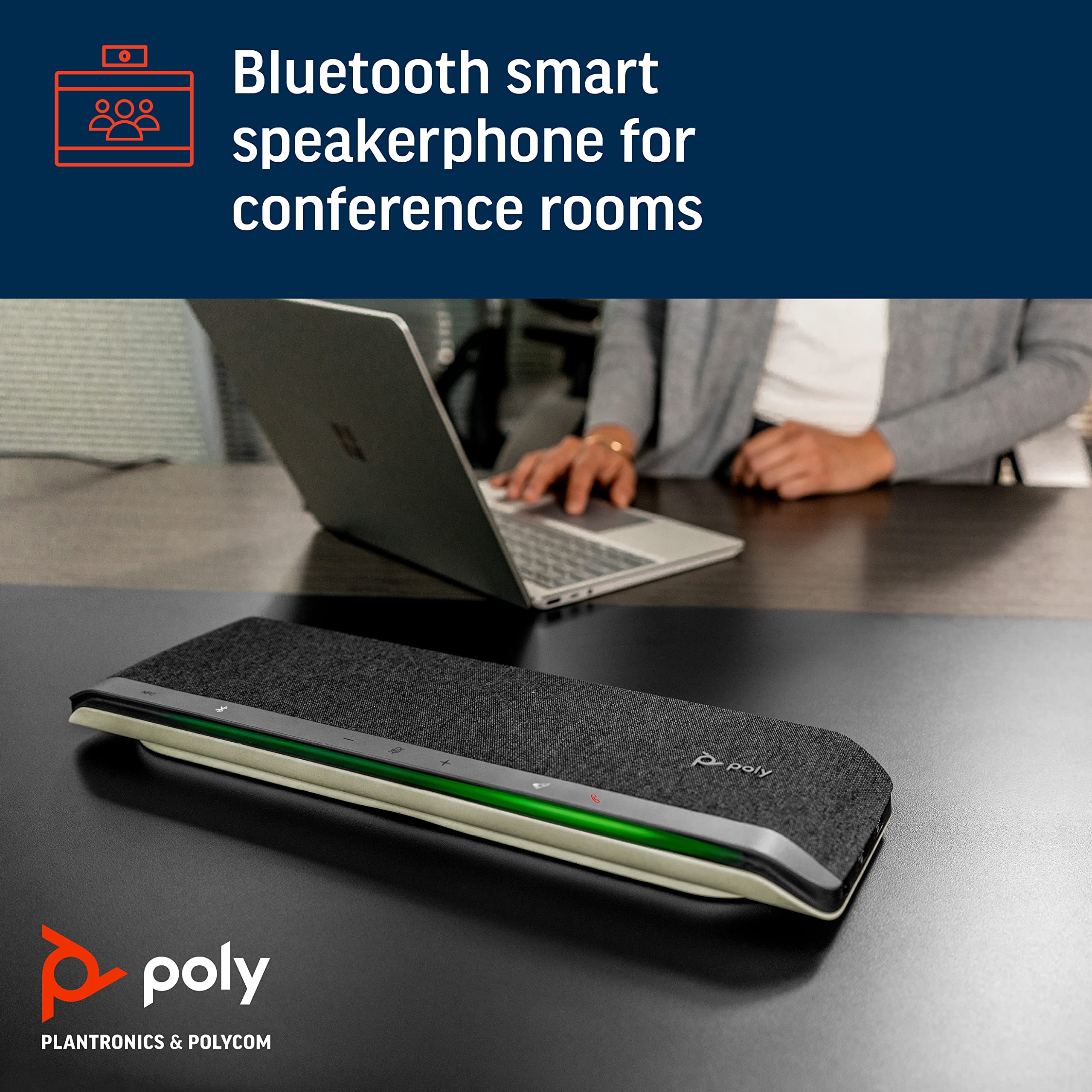 Poly - Sync 60 Smart Speakerphone for Conference Rooms (Plantronics) - Connect to PC/Mac via Combined USB-A/USB-C Cable, Smartphones via Bluetooth - Works with Teams (Certified), Zoom & More