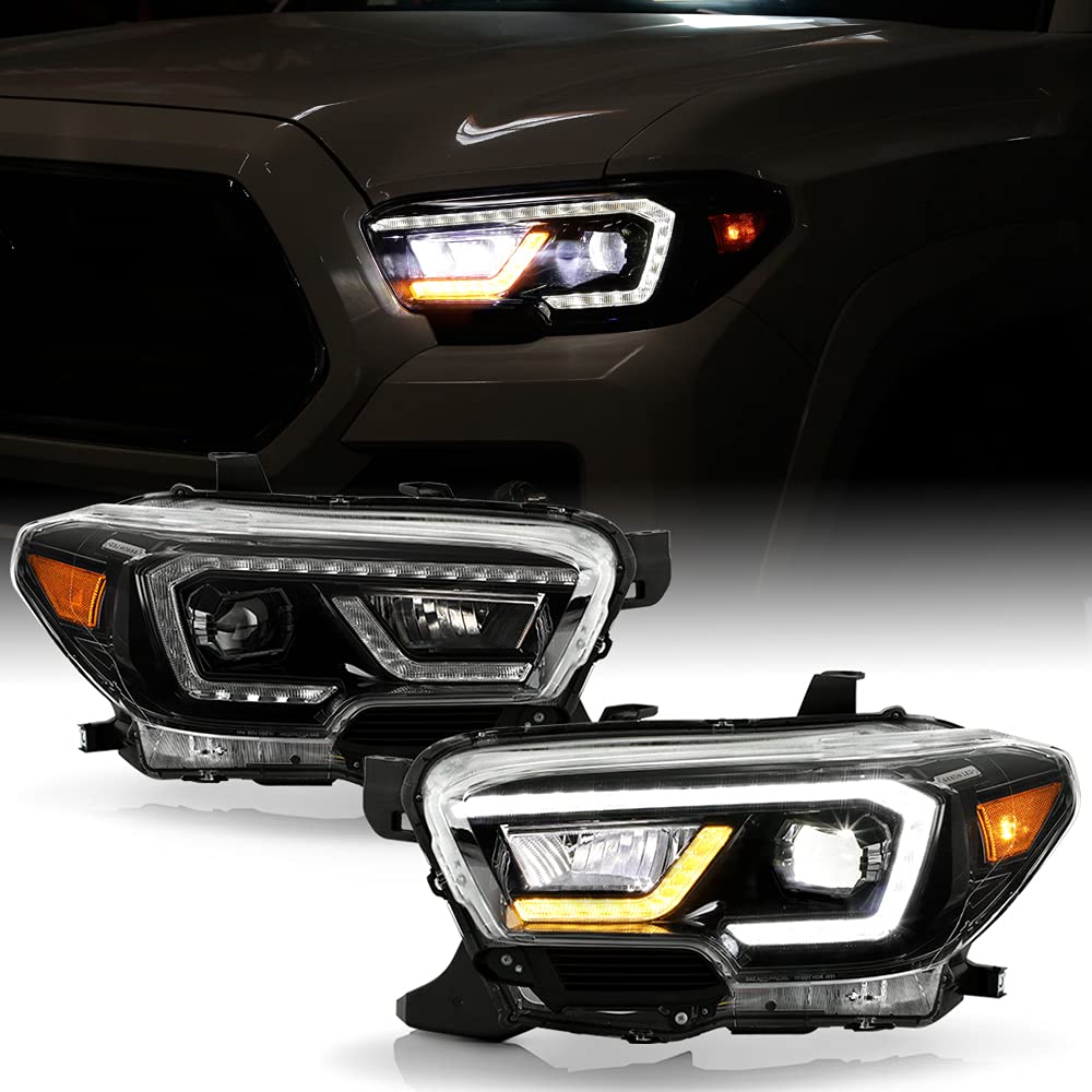 ACANII - For 2016-2022 Toyota Tacoma SR SR5 [Full LED Function] Black LED Tube Signal Projector Headlights Left+Right