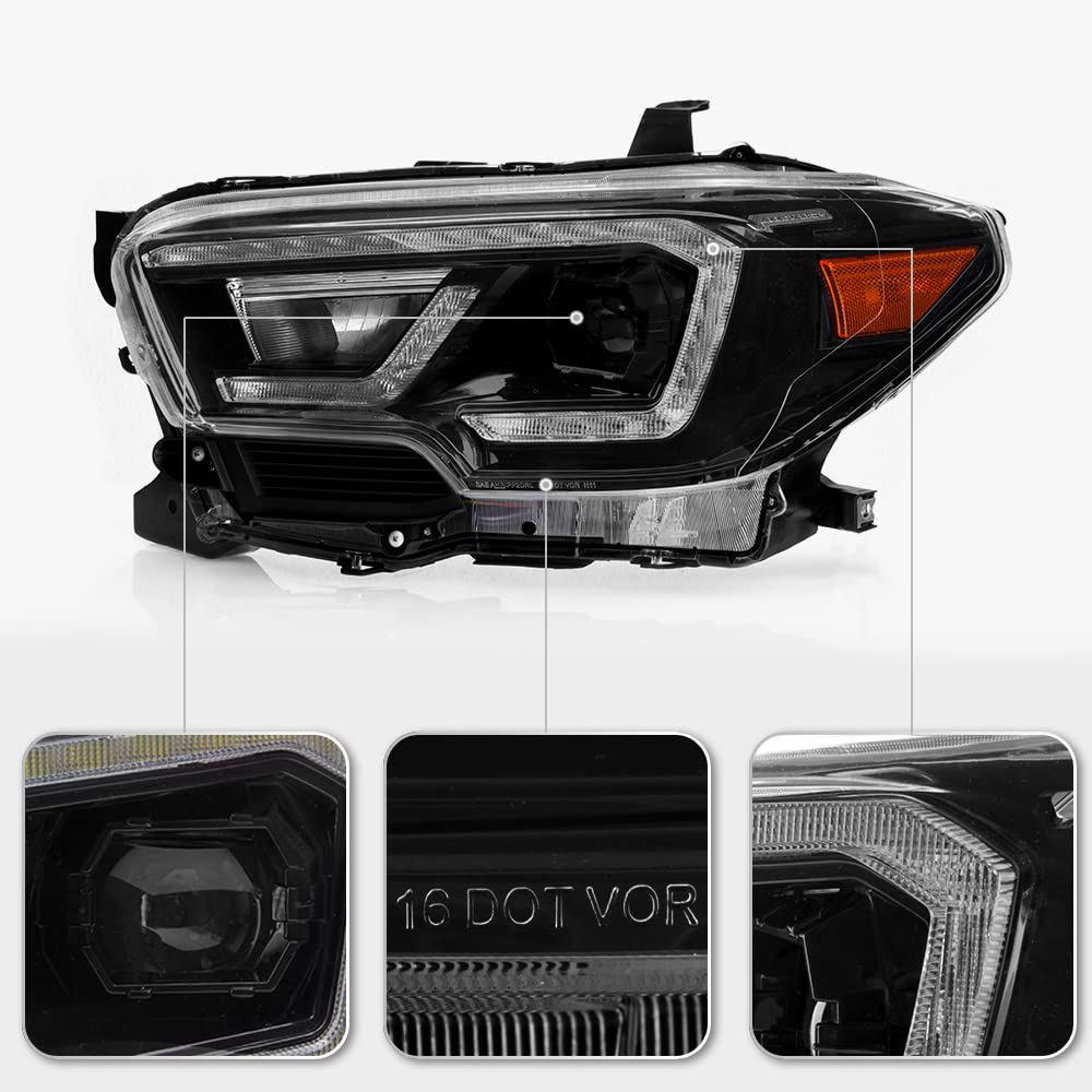 ACANII - For 2016-2022 Toyota Tacoma SR SR5 [Full LED Function] Black LED Tube Signal Projector Headlights Left+Right