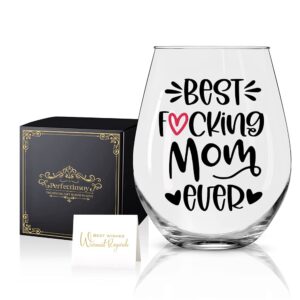 perfectinsoy best mom ever wine glass with gift box, funny mom gifts, mother's day gifts for her, women, wife, sister, boss, colleague, mom, new mom, aunt, grandmother, birthday gift for mom