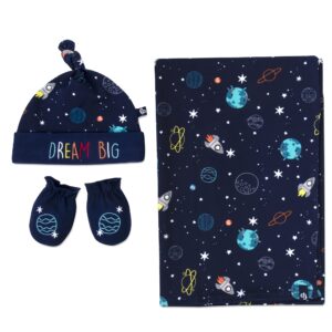 Fisher-Price Space Explorer Collection Swaddle Blanket with Hat, Mittens for Ages 0-6 Months