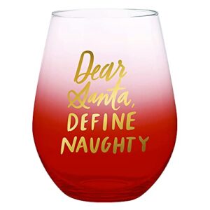 slant collections thimblepress holiday jumbo stemless wine glass, 30-ounce, define naughty