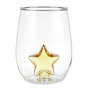 slant collections 3d wine glass stemless wine glass with figurine, 16-ounce, star