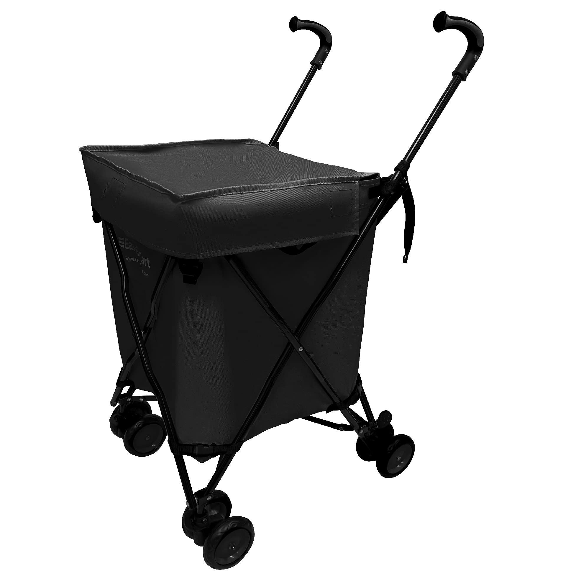EasyGo Grocery Shopping Cart Laundry Basket Rolling Utility Cart with Wheels – Removable Canvas Bag, Versa Wheels & Rear Brakes - Easy Folding 120lb Capacity – Copyrighted, Black