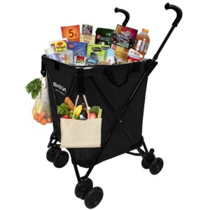EasyGo Grocery Shopping Cart Laundry Basket Rolling Utility Cart with Wheels – Removable Canvas Bag, Versa Wheels & Rear Brakes - Easy Folding 120lb Capacity – Copyrighted, Black