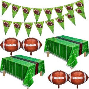 8 pieces football theme party disposable football tablecloth plastic football banner football foil balloons set, football party balloons for birthday sport football themed party decoration supplies