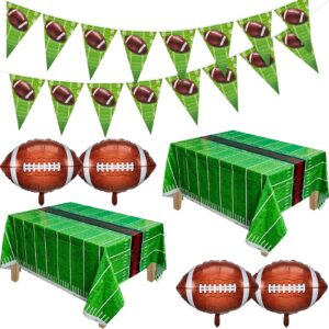 8 Pieces Football Theme Party Disposable Football Tablecloth Plastic Football Banner Football Foil Balloons Set, Football Party Balloons for Birthday Sport Football Themed Party Decoration Supplies