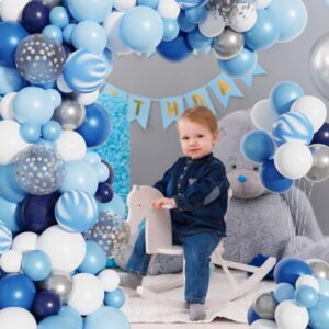 Amandir Blue Balloons Arch Garland Kit, 134Pcs Navy Royal Light Blue Balloons Confetti Latex Metallic Balloons for Blue Boys Birthday Baby Shower Wedding Party Decorations Supplies &4Pcs Tools