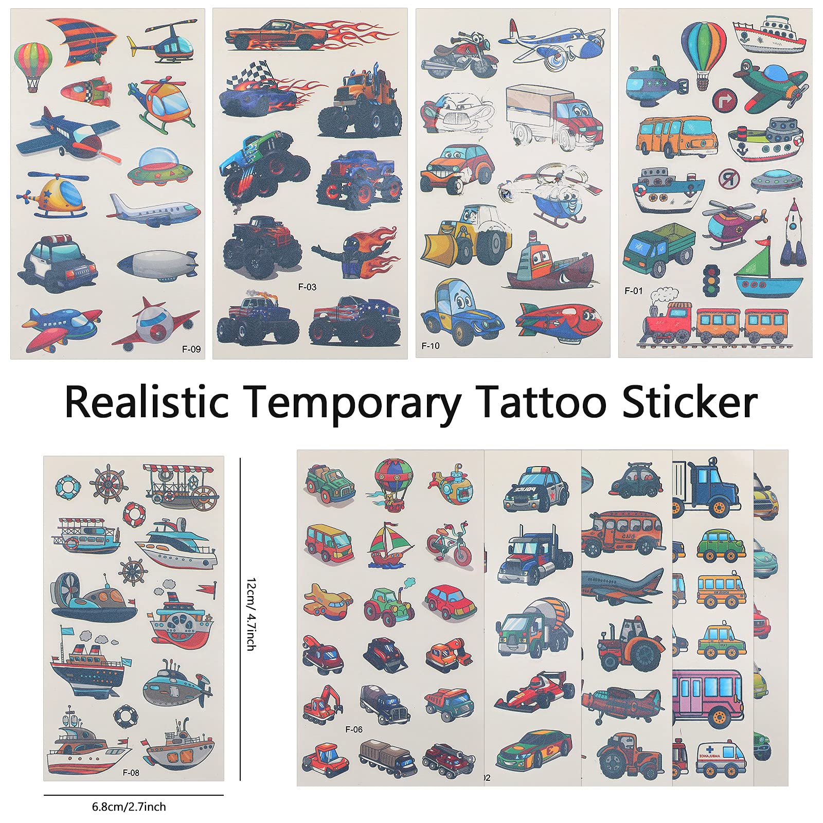 Sacubee 120 Pieces Kids Temporary Tattoos Trucks and Cars Waterproof Temporary Tattoos Fake Tattoo Stickers Transportation Vehicle Tattoo Stickers for Boys Party Favors Supplies Costume Accessory