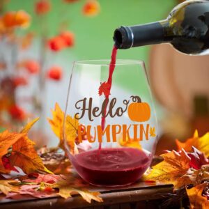 Fall Stemless Wine Glasses 20oz Happy Fall Y'all Hello Pumpkin Wine Glasses Housewarming Birthday Christmas Holiday Gifts Funny Thanksgiving Seasonal Kitchen Decor Wine Tasting Party Supplies