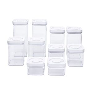 Amazon Basics 10-Piece Square Airtight Food Storage Containers for Kitchen Pantry Organization, BPA Free Plastic, Clear