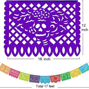 ECOOSTAR 5 Packs 85 Ft Mexican Party Banners, Large Plastic Papel Picado Banner, Mexican Themed Party Decorations For Cino de Mayo, Fiesta Party, Day of The Dead, 85 Feet Long in Total