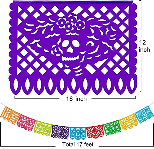 ECOOSTAR 5 Packs 85 Ft Mexican Party Banners, Large Plastic Papel Picado Banner, Mexican Themed Party Decorations For Cino de Mayo, Fiesta Party, Day of The Dead, 85 Feet Long in Total