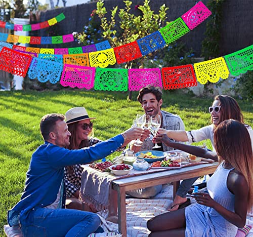 ECOOSTAR 5 Packs 85 Ft Mexican Party Banners, Large Plastic Papel Picado Banner, Mexican Themed Party Decorations For Cino de Mayo, Fiesta Party, Day of The Dead, 85 Feet Long in Total