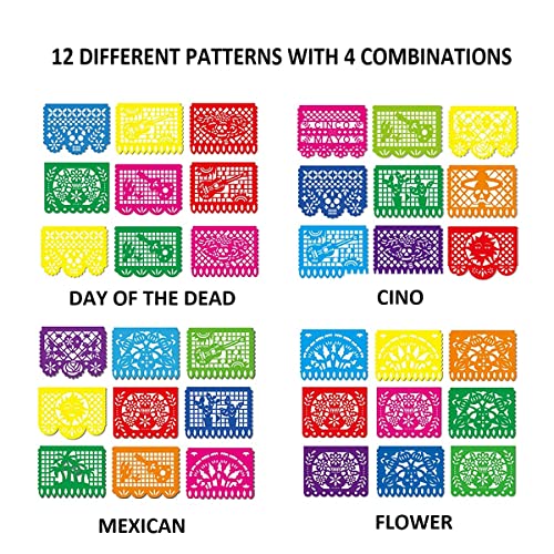 ECOOSTAR 5 Packs 85 Ft Mexican Party Banners, Large Plastic Papel Picado Banner, Mexican Themed Party Decorations For Cino de Mayo, Fiesta Party, Day of The Dead, 85 Feet Long in Total