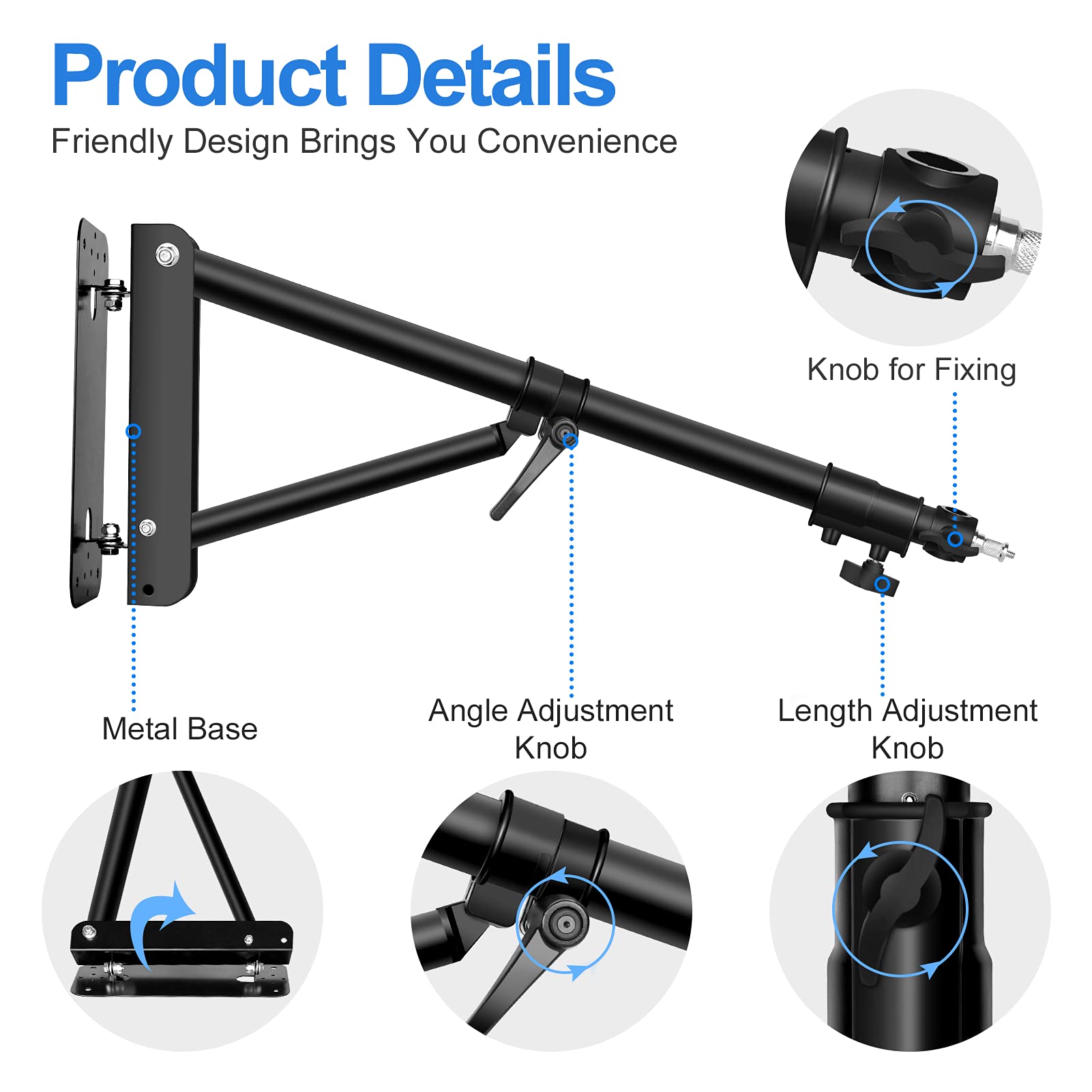 EMART Wall Mounting Triangle Boom Arm, Support 180° Flexible Rotation, Max Length 70.9 inches/180cm, Save Space, Photography Strobe Lighting Ring Light Softbox Reflector Umbrella Monolight