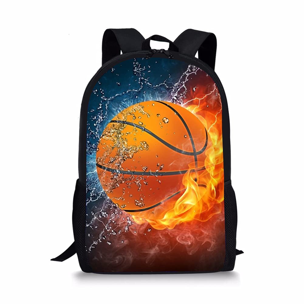 Basketball Graphics Backpack Bookbag 17 Inch Durable Lightweight School Bags (Burning Basketball)