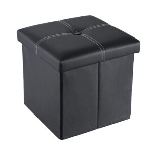 nienie folding storage faux leather ottoman,footrest stool toy box chest with memory foam seat for room small rectangle collapsible bench furniture,11.8"x11.8"x11.8",black pack of 1