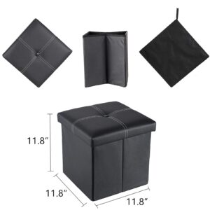 NIENIE Folding Storage Faux Leather Ottoman,Footrest Stool Toy Box Chest with Memory Foam Seat for Room Small Rectangle Collapsible Bench Furniture,11.8"X11.8"X11.8",Black Pack of 1