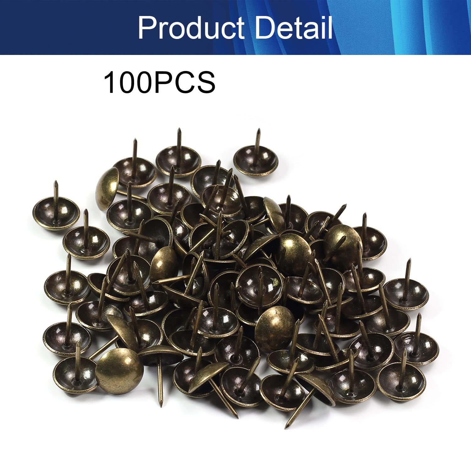 Juvielich 100Pcs Upholstery Round Thumb Tacks 19mm/0.75" Head Dia Iron electroplated Vintage Style Metal 23mm/0.91" Height for Furniture Decoration Chair Cork Board Sofa Headboards Bronze