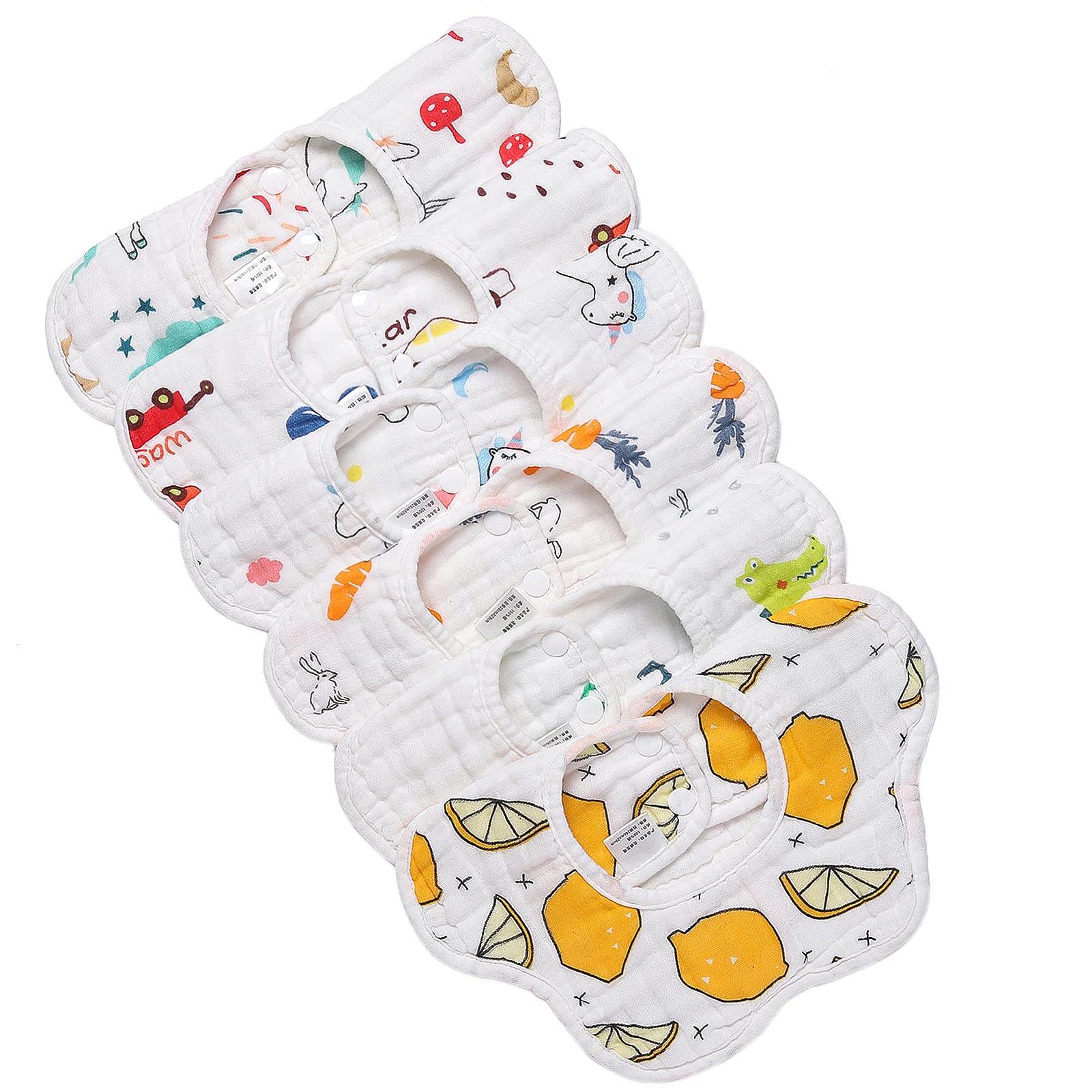 6pcs Baby Petal Bibs 360Degree Rotating Multicolor 100percent Cotton Super Soft and Absorbent with 8 Layers of Gauze Suitable for 03 Years Old Boys and Girls Who Are Teethi