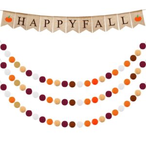 fall burlap banner with 3 pieces fall pom pom garland wool felt ball garland thanksgiving decoration for harvest time autumn theme party thanksgiving supplies