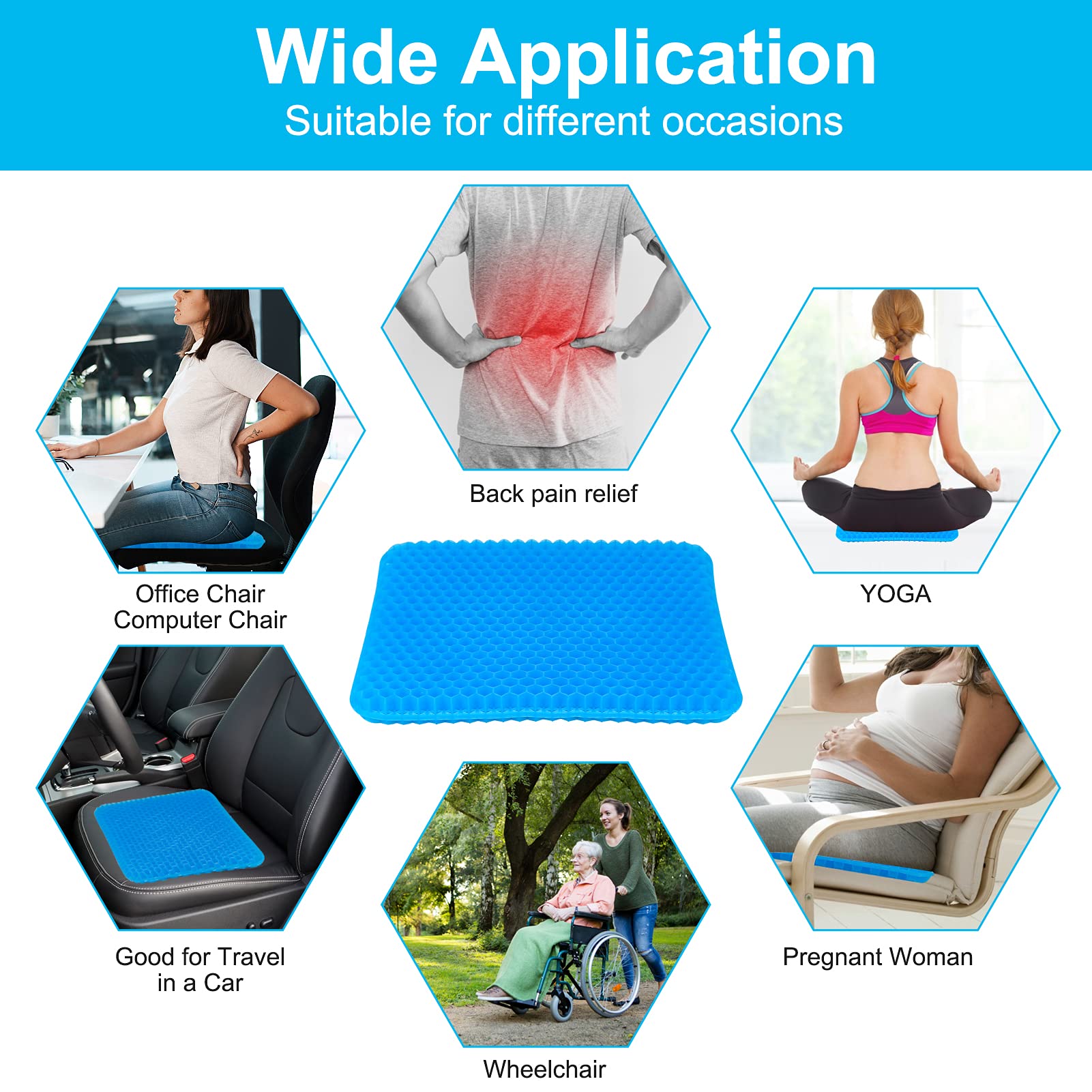 Kanglesdip Gel Seat Cushion for Long Sitting - Non Slip Orthopedics Gel Cushion for Tailbone Pain Relief - Office Chair Wheelchair Car Seat Cushion - Sciatica & Hemorrhoid Relief - Egg Seat Gel