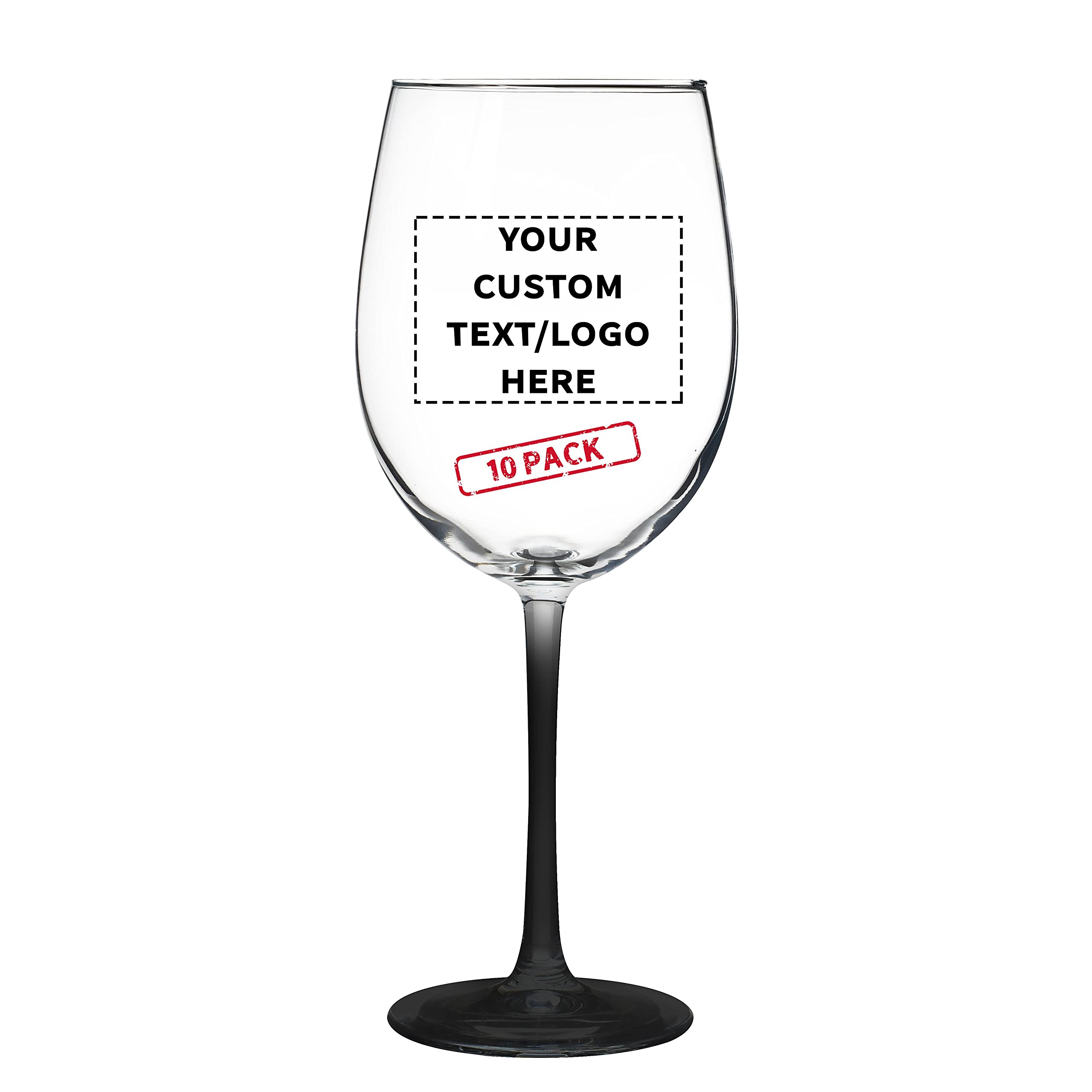 DISCOUNT PROMOS 10 ARC Cachet White Wine Glasses Set, 19 oz. - Customizable Text, Logo - Barware, Sturdy, Vibrant - Black