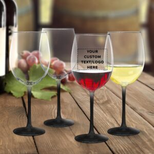 DISCOUNT PROMOS 10 ARC Cachet White Wine Glasses Set, 19 oz. - Customizable Text, Logo - Barware, Sturdy, Vibrant - Black